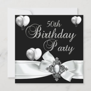 Invitation Fête d'anniversaire 50 ans Ballons Noir Blanc Arge