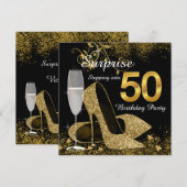 Invitation Fête d'anniversaire 50 ans Black and Gold (Devant / Derrière)