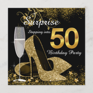 Invitation Fête d'anniversaire 50 ans Black and Gold