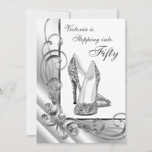 Invitation Fête d'anniversaire 50 ans Black and Silver Steppi (Devant)