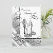 Invitation Fête d'anniversaire 50 ans Black and Silver Steppi (Debout devant)