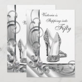 Invitation Fête d'anniversaire 50 ans Black and Silver Steppi (Devant / Derrière)