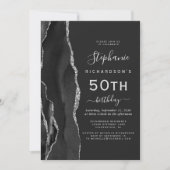 Invitation Fête d'anniversaire 50 ans Black Silver Agate Dark (Devant)