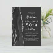 Invitation Fête d'anniversaire 50 ans Black Silver Agate Dark (Debout devant)