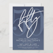 Invitation Fête d'anniversaire 50 ans bleu marine (Devant)