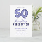 Invitation Fête d'anniversaire 50 ans bleue (Debout devant)