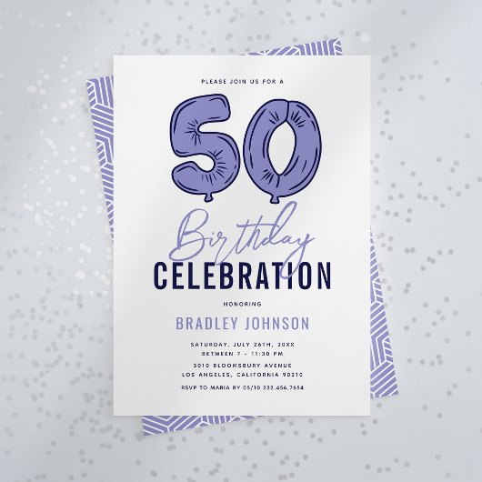 Invitation Fête d'anniversaire 50 ans bleue