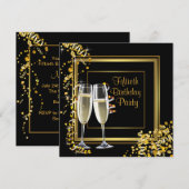 Invitation Fête d'anniversaire 50 ans Champagne Confettis Or  (Devant / Derrière)