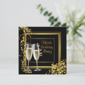 Invitation Fête d'anniversaire 50 ans Champagne Confettis Or  (Debout devant)