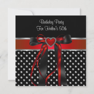 Invitation Fête d'anniversaire 50 ans Cœur Rouge Tache Noir A