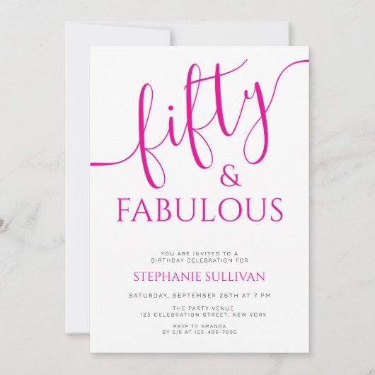 Invitation Fête d'anniversaire 50 ans et fabuleuse (Devant)