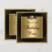 Invitation Fête d'anniversaire 50 ans femme Fleur Gold Black (Devant / Derrière)