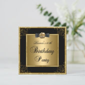 Invitation Fête d'anniversaire 50 ans femme Fleur Gold Black (Debout devant)