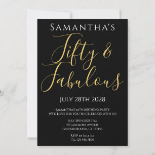 Invitation Fête d'anniversaire 50 ans Fifty et Fabulous Noir 