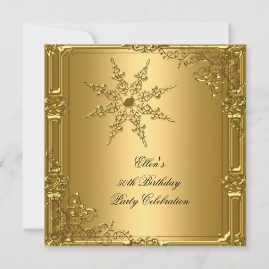 Invitation Fête d'anniversaire 50 ans Flocon de neige doré (Devant)
