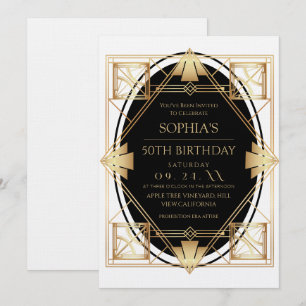 Invitation Fête d'anniversaire 50 ans Gatsby Art Déco