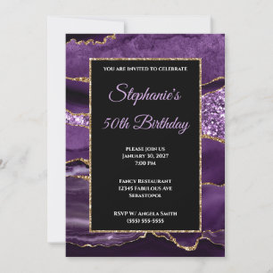Invitation Fête d'anniversaire 50 ans Glitter Glam Agate Or V