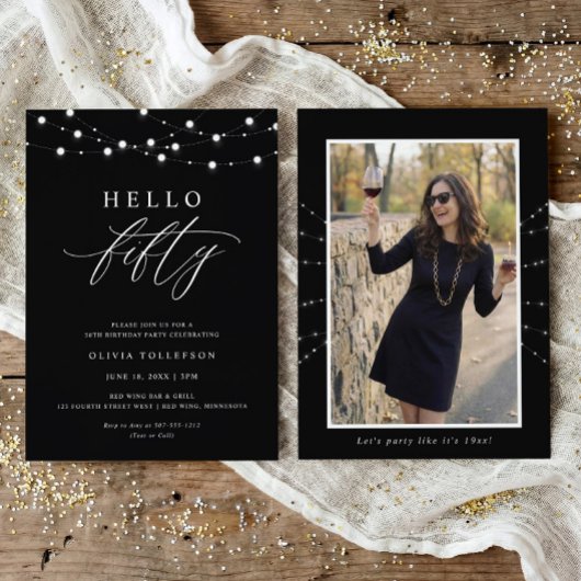 Invitation Fête d'anniversaire 50 ans Hello Fifty Moderne et 