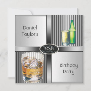 Invitation Fête d'anniversaire 50 ans Hommes Boissons Métal N