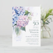 Invitation Fête d'anniversaire 50 ans Hydrangeas Rose Bleu (Debout devant)