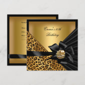 Invitation Fête d'anniversaire 50 ans Léopard Doré Noir Arc (Devant / Derrière)