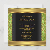 Invitation Fête d'anniversaire 50 ans lime vert or noir damas (Dos)