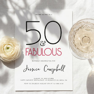 Invitation Fête d'anniversaire 50 ans Minimal et Rose Incroya