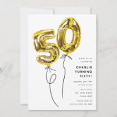 Invitation Fête d'anniversaire 50 ans Minimal Gold 50 Ballon (Devant)