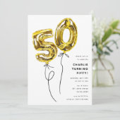 Invitation Fête d'anniversaire 50 ans Minimal Gold 50 Ballon (Debout devant)