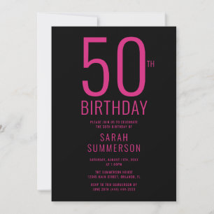 Invitation Fête d'anniversaire 50 ans minimal rose noir