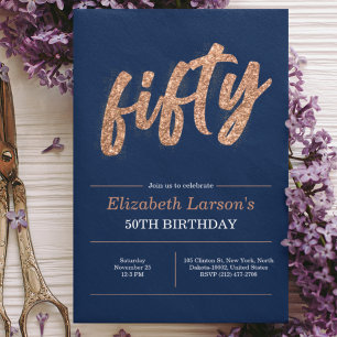 Invitation Fête d'anniversaire 50 ans Moderne Or & Bleu Cin