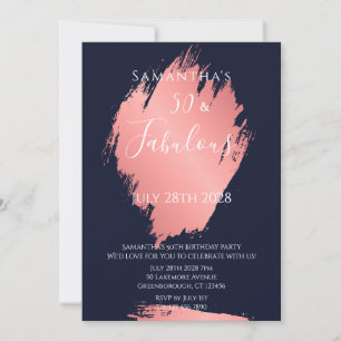 Invitation Fête d'anniversaire 50 ans Navy et Or Rose 50 Fabu
