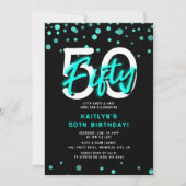 Invitation Fête d'anniversaire 50 ans Neon Teal Thirty (Devant)