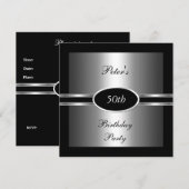 Invitation fête d'anniversaire 50 ans Noir Argent (Devant / Derrière)