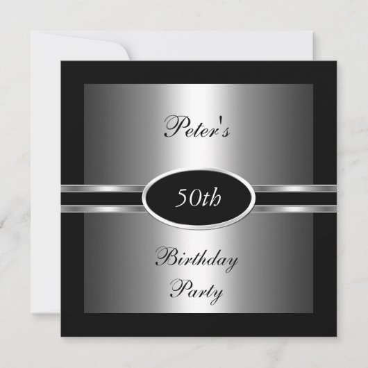 Invitation fête d'anniversaire 50 ans Noir Argent (Devant)