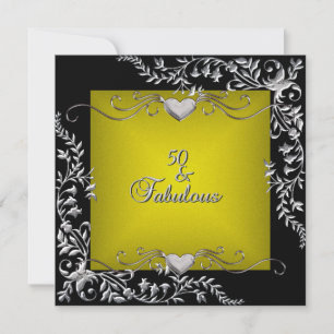 Invitation Fête d'anniversaire 50 ans Noir Chartreuse brillan