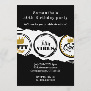 Invitation Fête d'anniversaire 50 ans Noir Or Cinquante Party