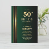 Invitation Fête d'anniversaire 50 ans noir vert rayé or (Debout devant)