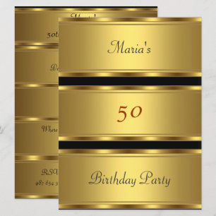 Invitation Fête d'anniversaire 50 ans Or Noir