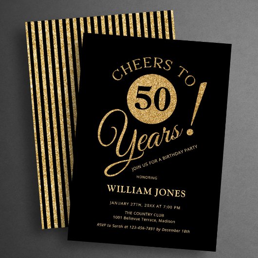 Invitation Fête d'anniversaire 50 ans Or Noir