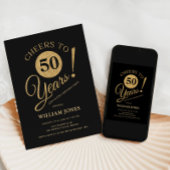 Invitation Fête d'anniversaire 50 ans Or Noir