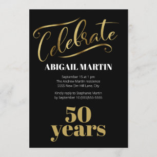 Invitation Fête d'anniversaire 50 ans Or Noir Blanc