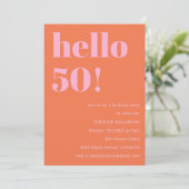 Invitation Fête d'anniversaire 50 ans orange rose moderne sim (Debout devant)