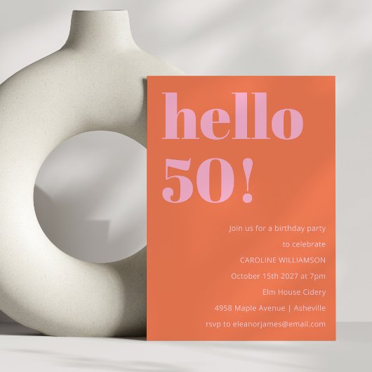 Invitation Fête d'anniversaire 50 ans orange rose moderne sim