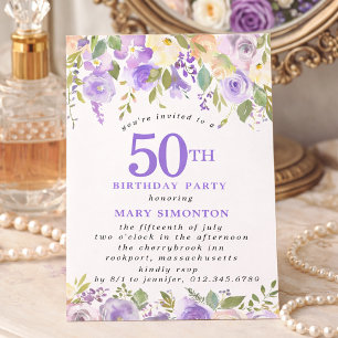 Invitation FÊTE D'ANNIVERSAIRE 50 ans PETITE Rose Fleur Viole
