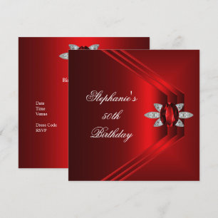 Invitation Fête d'anniversaire 50 ans riche soie rouge diaman