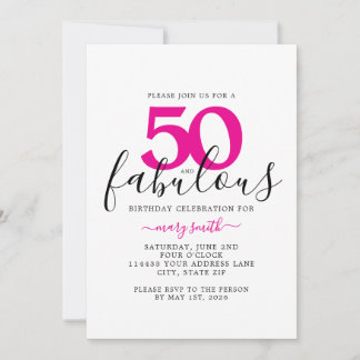 Invitation Fête d'anniversaire 50 ans rose blanc Fifty et Fab