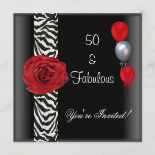 Invitation Fête d'anniversaire 50 ans Rose rouge noir blanc Z