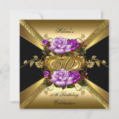 Invitation Fête d'anniversaire 50 ans Roses Violet Or Noir (Devant)