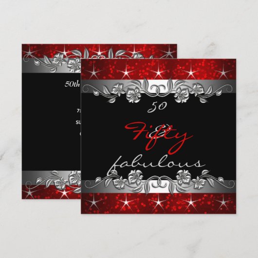 Invitation Fête d'anniversaire 50 ans rouge 50 & Fabuleuse (Devant / Derrière)